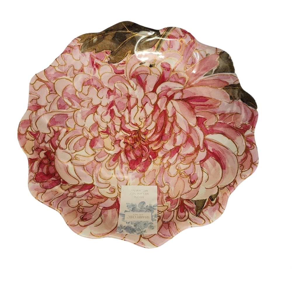 Shabby Chic Melamine  Pink Peony Floral 11.5 (4) Dinner Plates